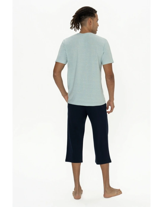 U.s Polo Assn. 18887 Erkek Kısa Kollu Bisiklet Yaka Kapri Pijama Takımı-Mint