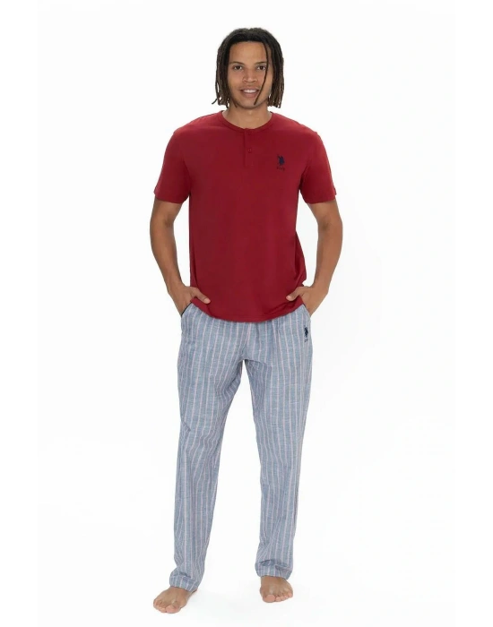 U.s Polo Assn. 18915 Erkek Kısa Kollu Yakası Düğmeli Pijama Takımı-Bordo