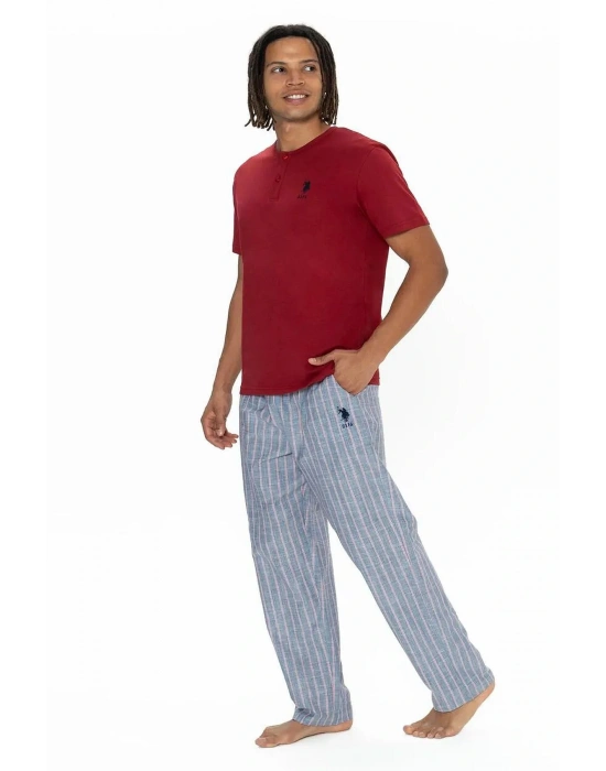 U.s Polo Assn. 18915 Erkek Kısa Kollu Yakası Düğmeli Pijama Takımı-Bordo