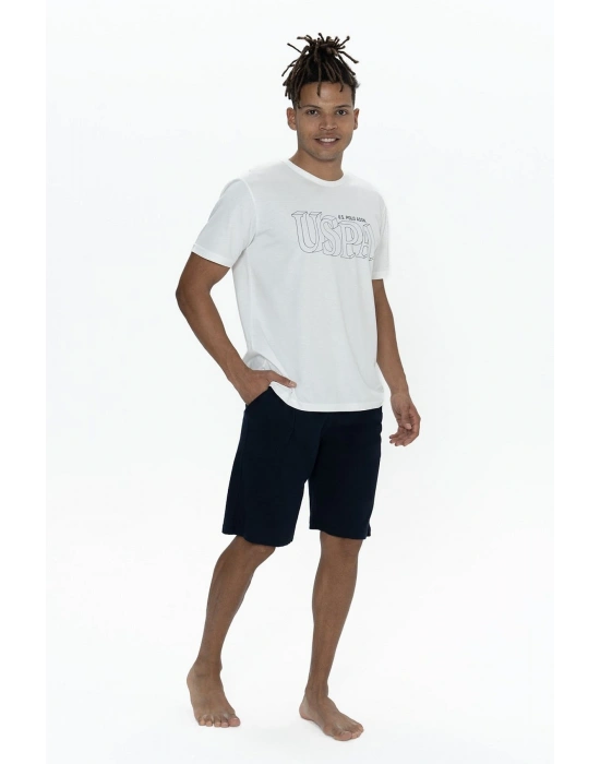 U.s Polo Assn. 18903 Erkek Kısa Kollu Bisiklet Yaka 3lü Pijama Takımı-Ekru