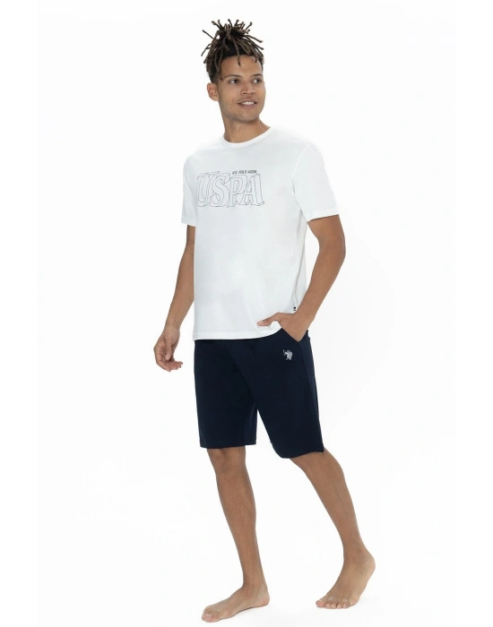 U.s Polo Assn. 18903 Erkek Kısa Kollu Bisiklet Yaka 3lü Pijama Takımı-Ekru