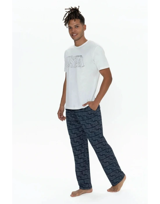 U.s Polo Assn. 18903 Erkek Kısa Kollu Bisiklet Yaka 3lü Pijama Takımı-Ekru
