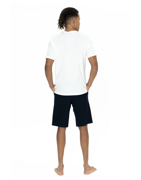 U.s Polo Assn. 18871 Erkek Kısa Kollu Bisiklet Yaka Şortlu Pijama Takımı-Ekru