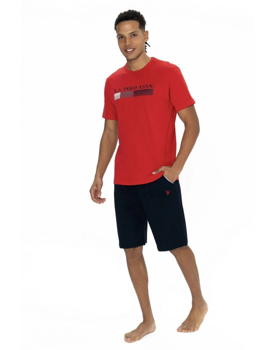 U.s Polo Assn. 18871 Erkek Kısa Kollu Bisiklet Yaka Şortlu Pijama Takımı-Kırmızı