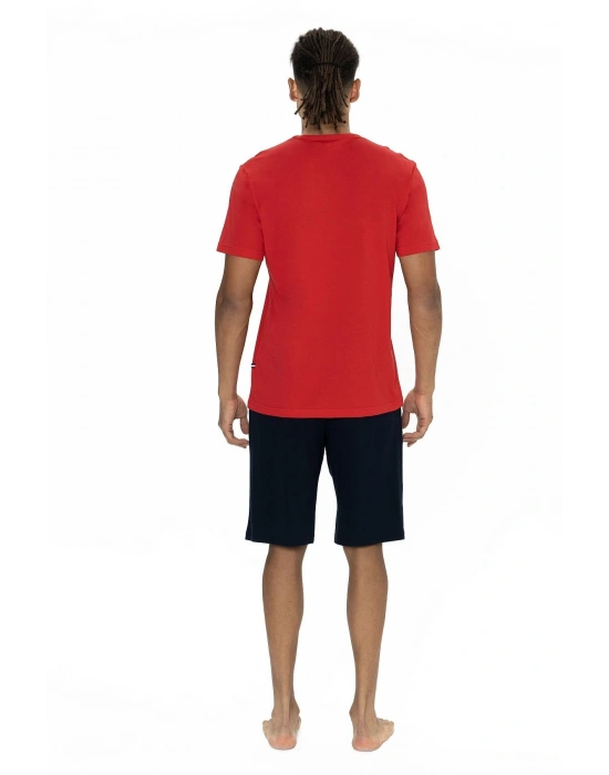 U.s Polo Assn. 18871 Erkek Kısa Kollu Bisiklet Yaka Şortlu Pijama Takımı-Kırmızı