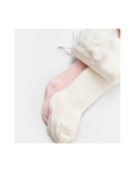 Biorganic Jakarlı Dantelli Külotlu Çorap 68440 Ekru