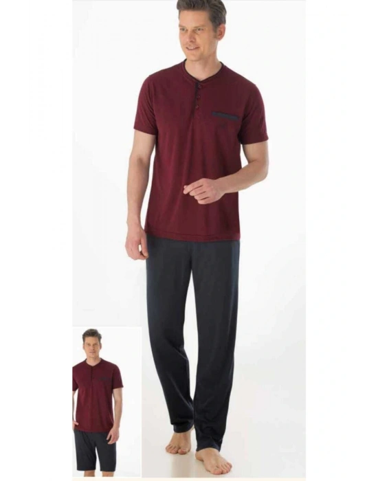 Bordo Patlı Pijama Takım 3lü Ese920