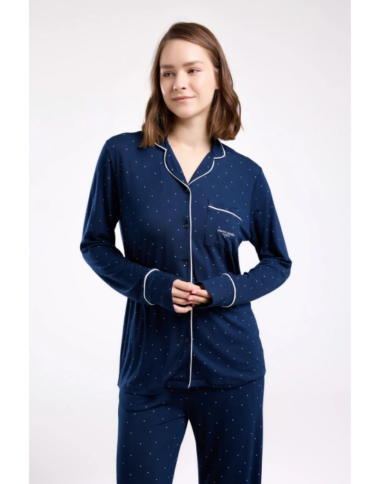 Kadın Lacivert Gömlek Pijama Takım