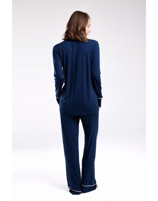 Kadın Lacivert Gömlek Pijama Takım