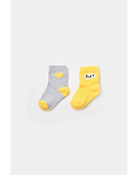 Hi Kız 2li Çorap Gri-Sarı