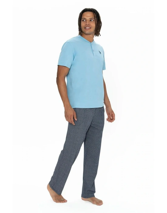 U.s Polo Assn. 18907 Erkek Kısa Kollu Yakası Düğmeli Pijama Takımı-Mavi