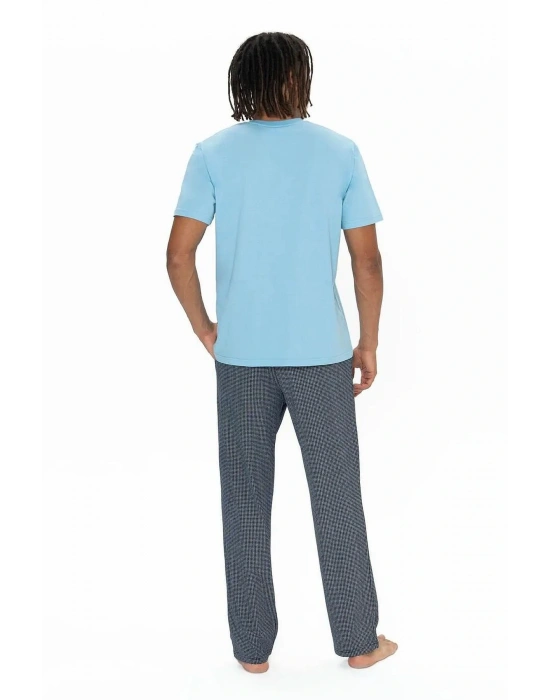 U.s Polo Assn. 18907 Erkek Kısa Kollu Yakası Düğmeli Pijama Takımı-Mavi