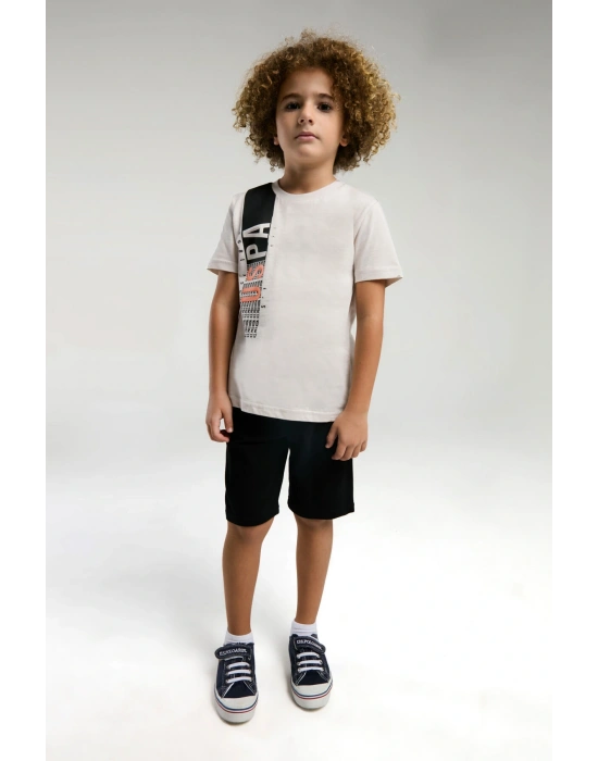 Erkek Çocuk Krem Bermuda Takım