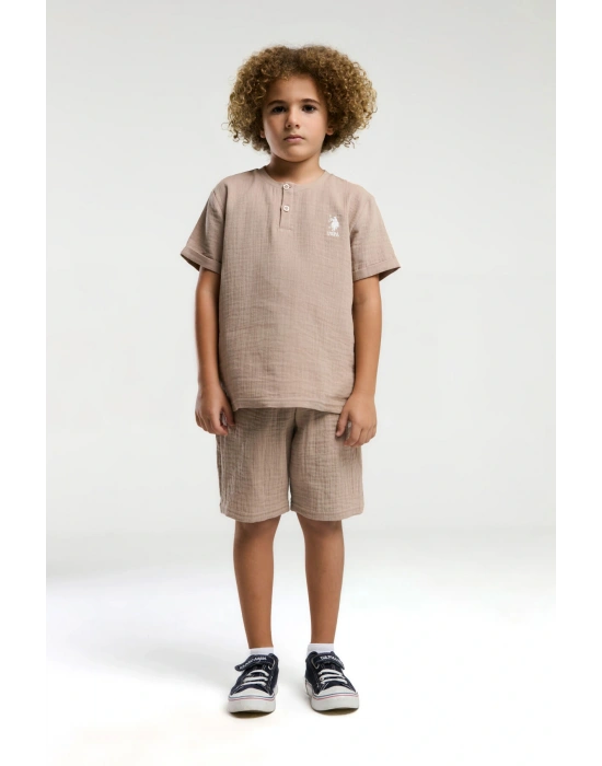 U.S. Polo Assn. Erkek Çocuk Krem Bermuda Takım