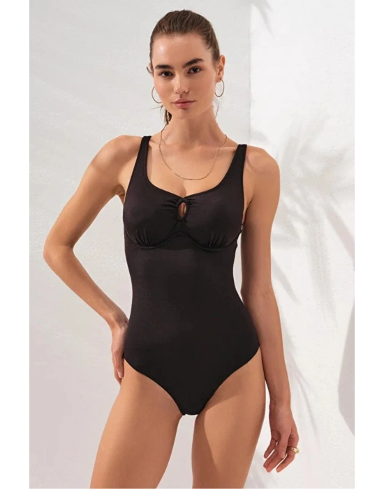 Riva Balenli Büyük Beden Mayo Siyah DLX-231129