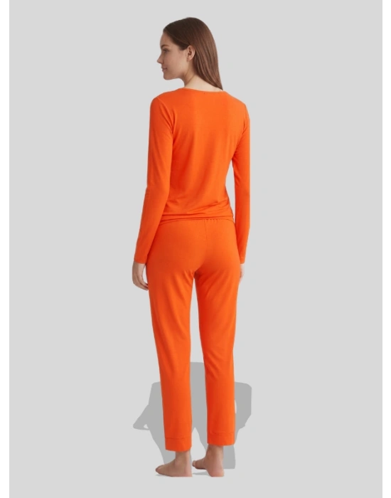 A318 YUMUŞAK DOKU TURUNCU KADIN PİJAMA TAKIMI