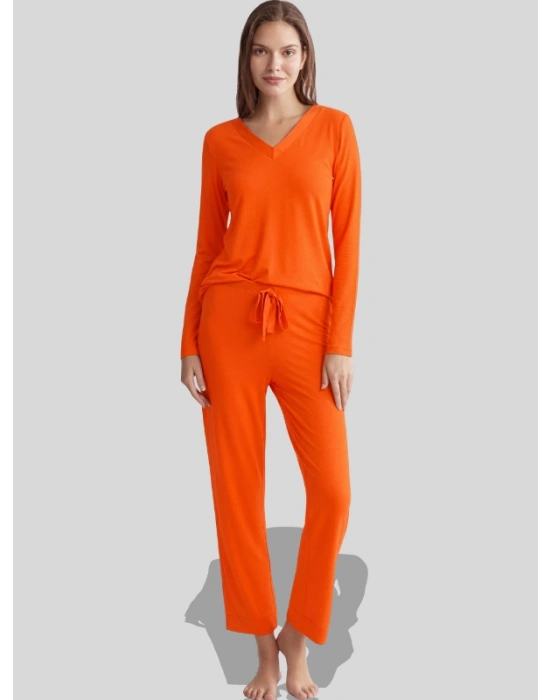 A318 YUMUŞAK DOKU TURUNCU KADIN PİJAMA TAKIMI