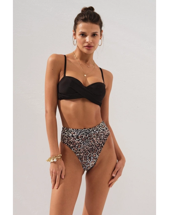 Bonie Dolgulu Straplez Yüksek Bel Bikini Takım Leopar 231225-d