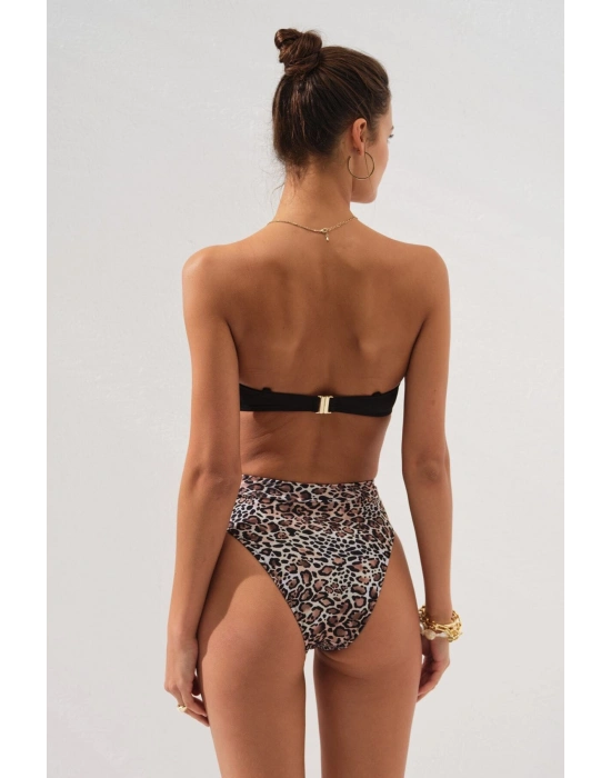 Bonie Dolgulu Straplez Yüksek Bel Bikini Takım Leopar 231225-d