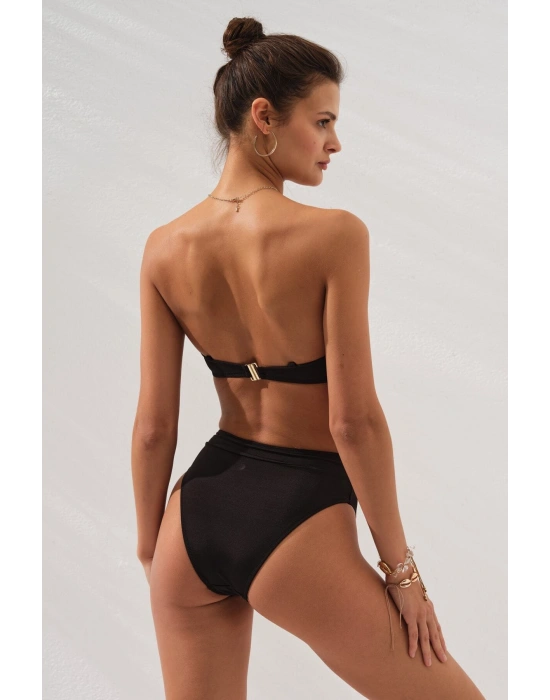 Bonie Dolgulu Straplez Yüksek Bel Bikini Takım Siyah 231225