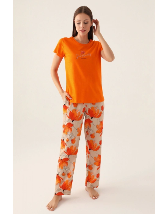 Sirplicity Turuncu Kadın Kısa Kol Pijama Takımı