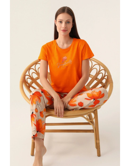 Sirplicity Turuncu Kadın Kısa Kol Pijama Takımı