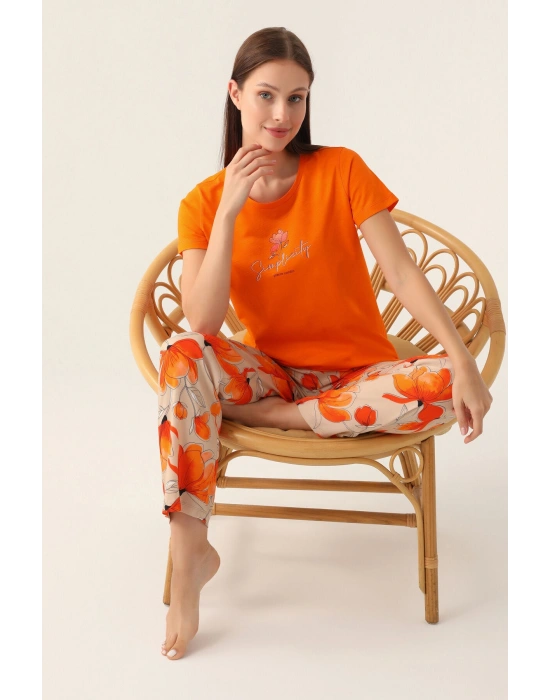Sirplicity Turuncu Kadın Kısa Kol Pijama Takımı