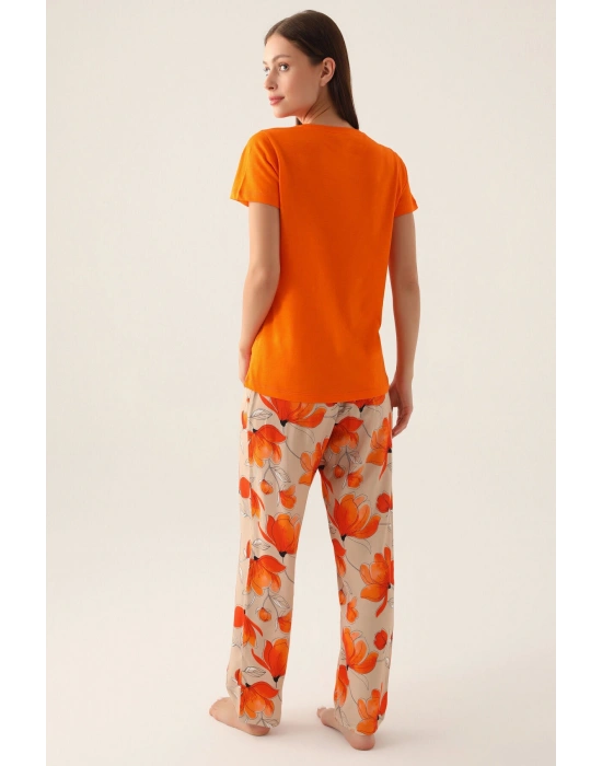 Sirplicity Turuncu Kadın Kısa Kol Pijama Takımı