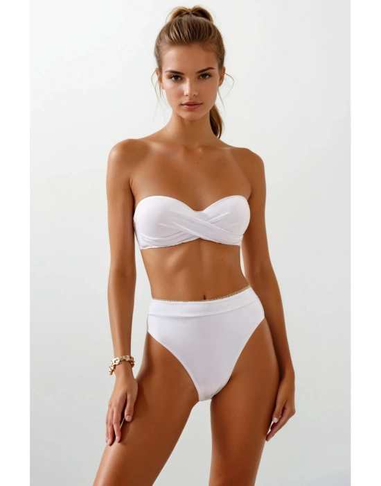 Yeni Solara Design Beyaz | Straplez Yüksek Bel Bikini – 2025 Sezon Plaj Giyim