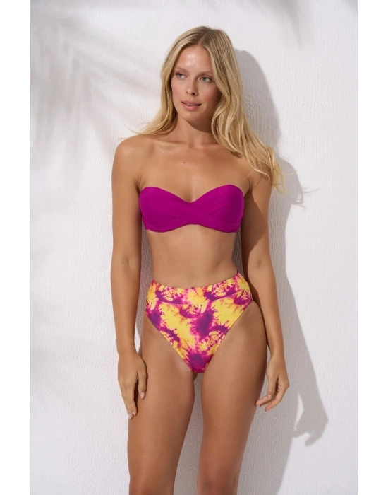 Yüksek Bel Straplez Bikini Takımı – Lotus Ebruli Wave | Dolgulu, Toparlayıcı, Plaj Şıklığı