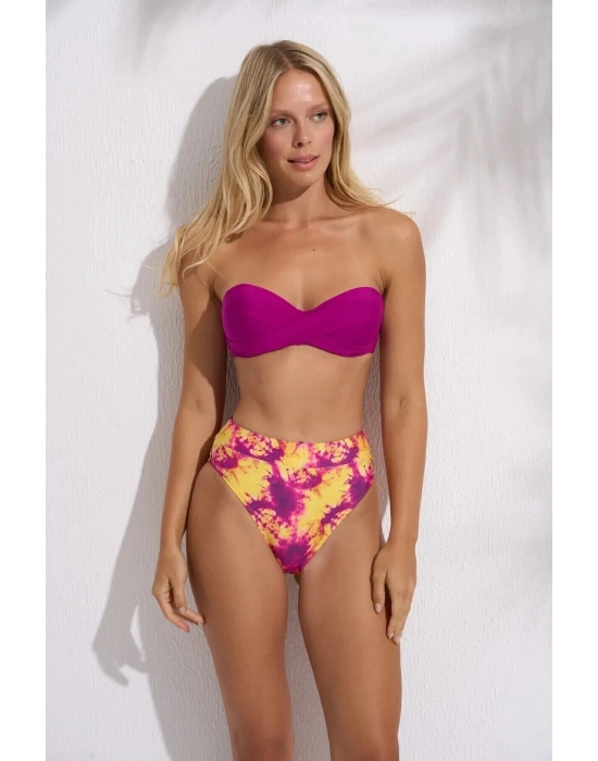 Yüksek Bel Straplez Bikini Takımı – Lotus Ebruli Wave | Dolgulu, Toparlayıcı, Plaj Şıklığı