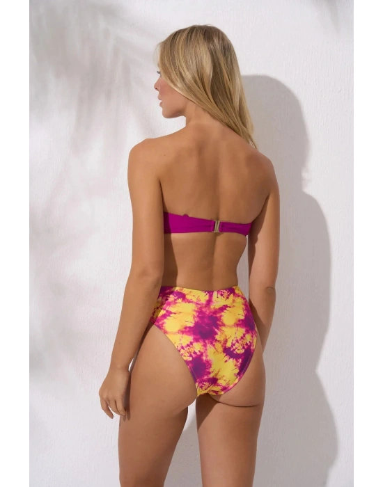 Yüksek Bel Straplez Bikini Takımı – Lotus Ebruli Wave | Dolgulu, Toparlayıcı, Plaj Şıklığı