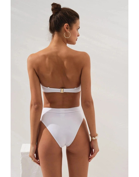 Bonie Dolgulu Straplez Yüksek Bel Bikini Altı Beyaz 231225