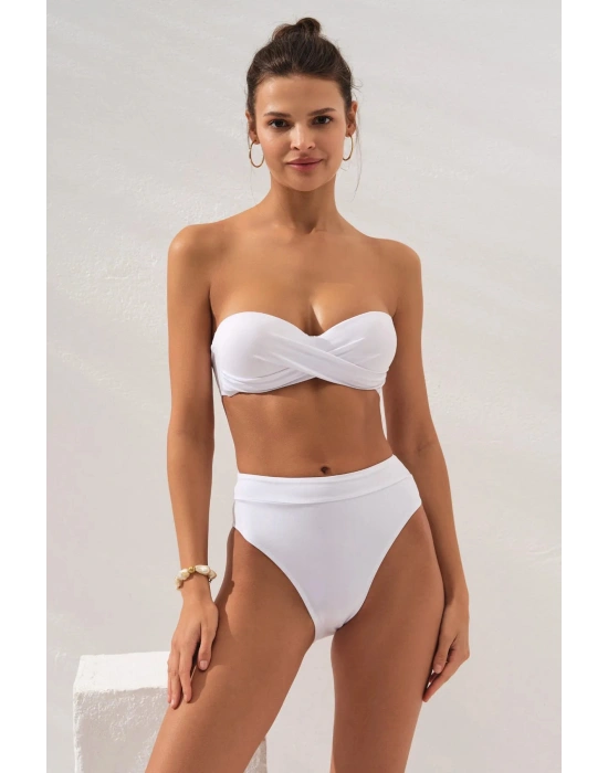 Bonie Dolgulu Straplez Yüksek Bel Bikini Altı Beyaz 231225