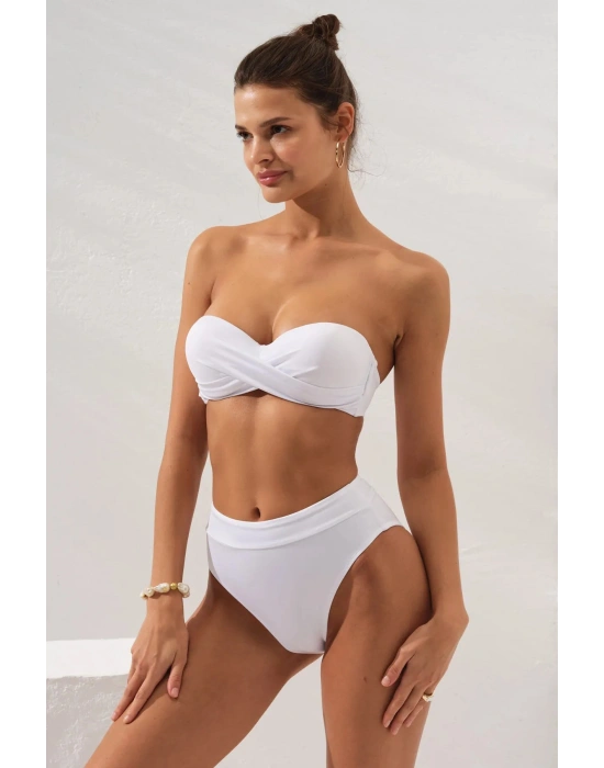 Bonie Dolgulu Straplez Yüksek Bel Bikini Altı Beyaz 231225