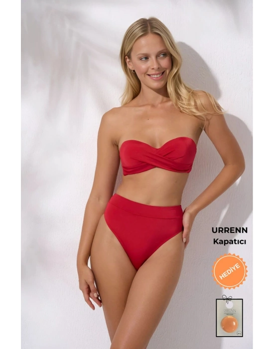 Düğüm Detaylı Yüksek Bel Dolgulu Straplez -Urrenn Kapatıcı - 2025 Yeni Sezon Bikini Takımı