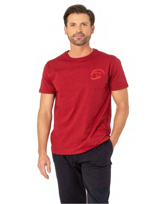 6079 Erkek Kısa Kollu Bisiklet Yaka Pijama Takım-Bordo
