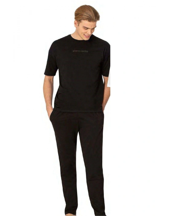 6086 Erkek Kısa Kollu Bisiklet Yaka Oversize Pijama Takım-Siyah