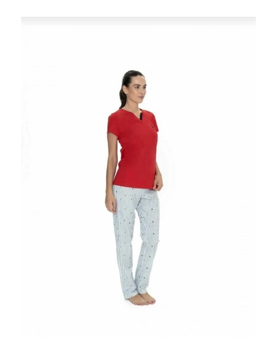 U.S.Polo.Assn Pamuklu Kısa Kol V Yaka Kadın Pijama Takım