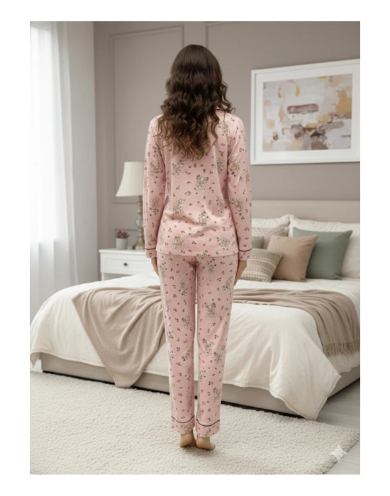 Yeni Sezon Kadın Kışlık Süet Uzun Kollu Önü Düğmeli Yumuşak Dokulu Pijama Takımı 49002