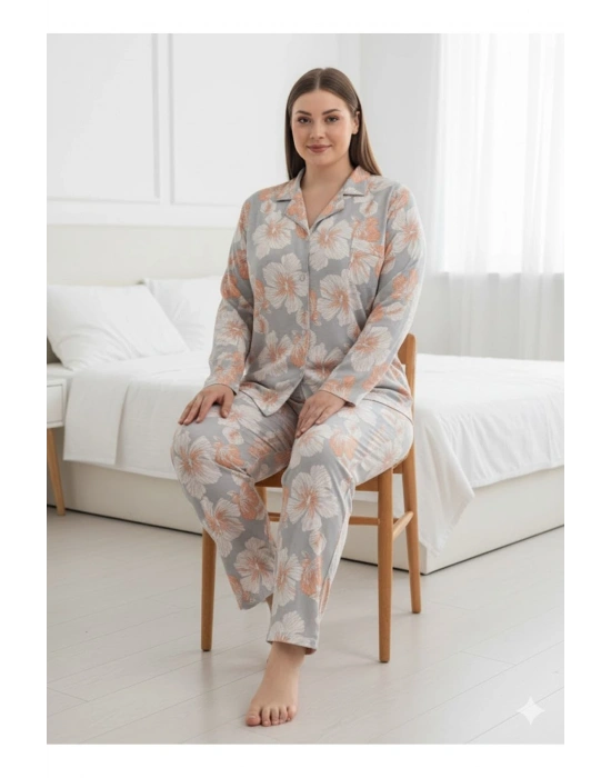 Yeni Sezon Battal Yakalı önden düğmeli yumuşak viskon pijama takımı 12026