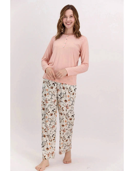 Çiçekli Mocha Kadın Pijama Takımı