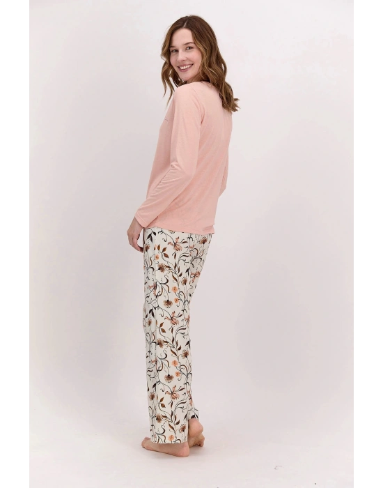 Çiçekli Mocha Kadın Pijama Takımı