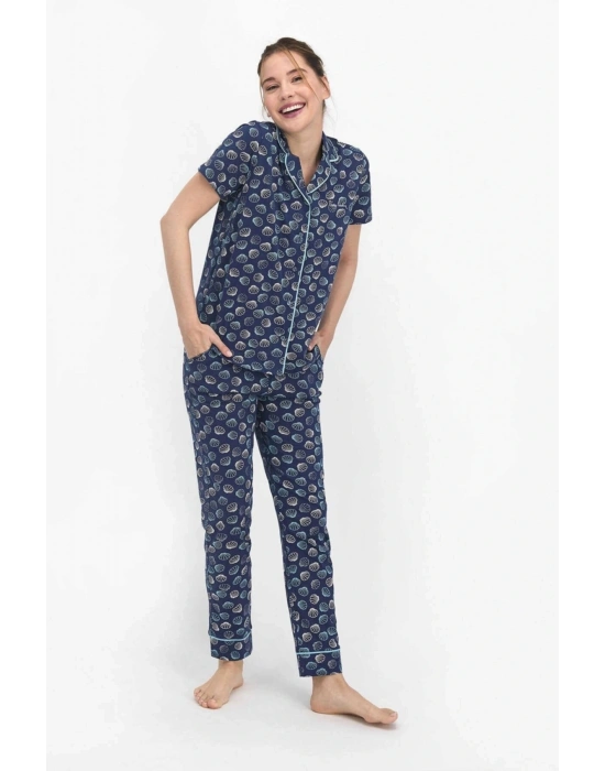 Kadın Sea Shell Indigo Gömlek Pijama Takımı Pc7692-koyuindigo-l