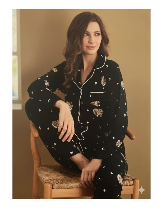 Yeni Sezon Kadın Kışlık Süet Uzun Kollu Önü Düğmeli Yumuşak Dokulu Pijama Takımı 49015