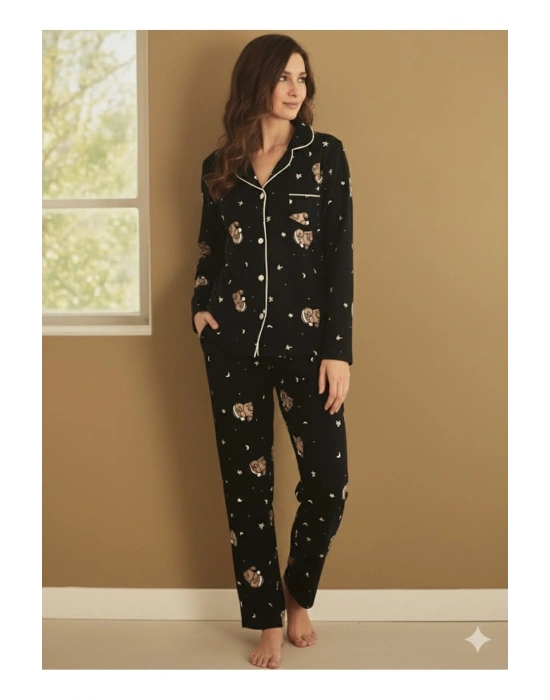 Yeni Sezon Kadın Kışlık Süet Uzun Kollu Önü Düğmeli Yumuşak Dokulu Pijama Takımı 49015