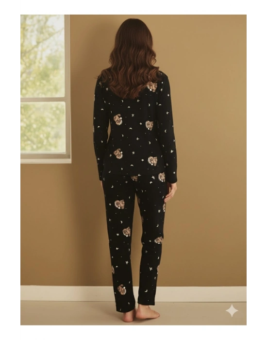 Yeni Sezon Kadın Kışlık Süet Uzun Kollu Önü Düğmeli Yumuşak Dokulu Pijama Takımı 49015