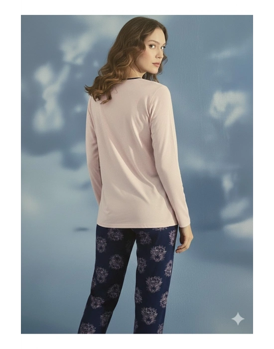 Yeni Sezon Kadın 3 Düğmeli Bisiklet Yaka Viskon Pijama Takımı 35924