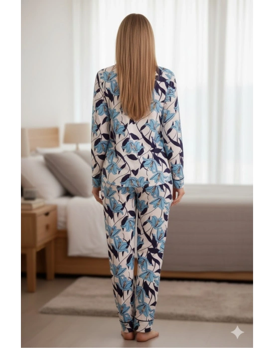 Yeni Sezon Yakalı önden düğmeli yumuşak viskon pijama takımı 52031