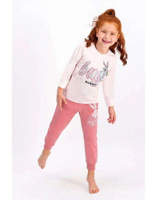 Bugs Bunny Lisanslı Pembemelanj Kız Çocuk Pijama Takımı